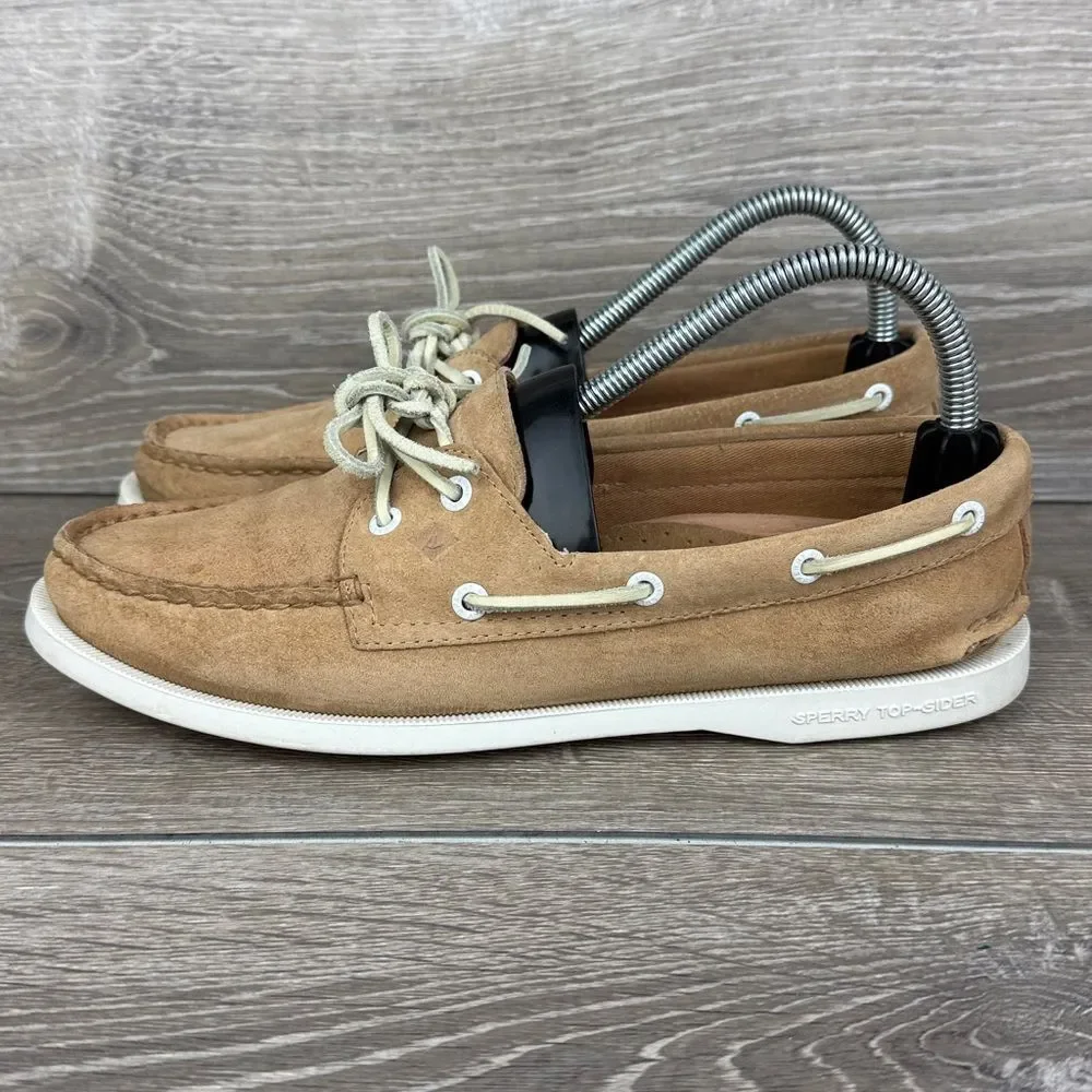 Sperry Top Sider Authentic Original Women’s Sz 8.5 Tan Leather 2-Eye Moccasins